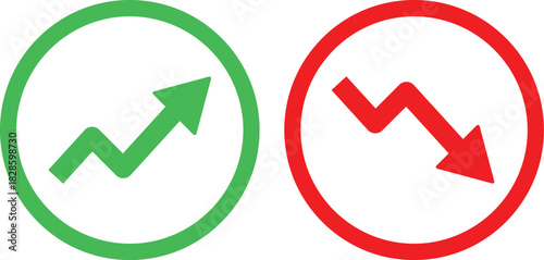 Trend icon. Upward and downward arrow graph symbol. Finance data UI sign. Opposing red downward and green upward trend arrows. Business growth pictogram on Transparent Background
