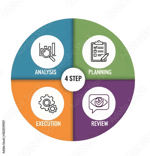Four Step Process Diagram for Analysis and Review