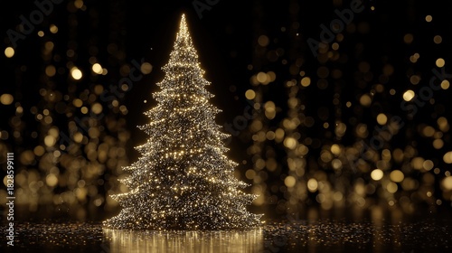 Golden Christmas Tree with Sparkling Lights and Bokeh 1