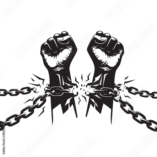 Powerful fist breaking chains symbol of liberation and independence victory freedom