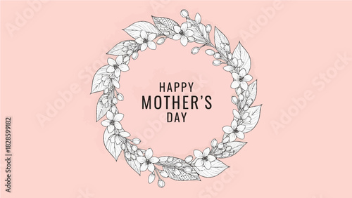 Happy Mother's Day Floral Wreath Celebration on Pink Background