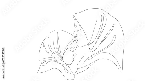 A Mother's Affectionate Kiss A Line Art Depiction of Love and Care