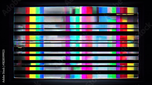 Retro TV Static: A close-up shot captures the iconic display of a retro television screen in an electrical storm, displaying a spectrum of colorful bars.