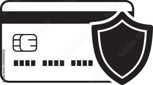 Credit card and security shield icon representing financial data protection online banking safety and secure transactions