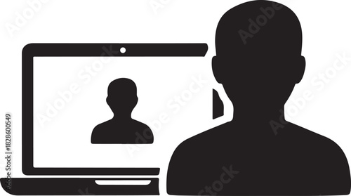 Online video conference call screen with user silhouette for remote work and digital communication technology application