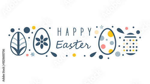 Happy easter greeting banner with stylized eggs and festive polka dots in a charming minimalist design