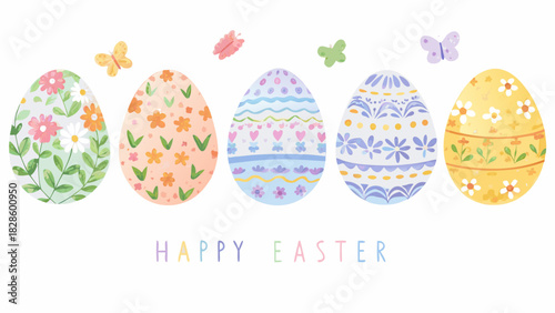 Whimsical watercolor easter eggs adorned with floral designs and butterflies celebrating spring festivities