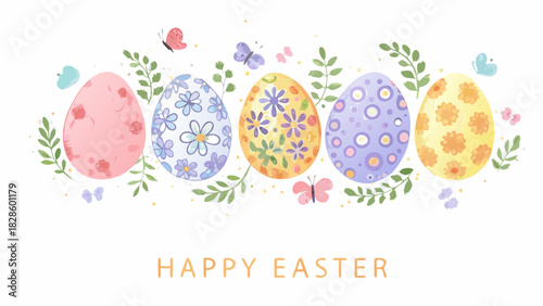 Whimsical watercolor easter eggs with butterflies and floral accents celebrate spring s arrival