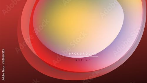 Abstract design features layered, blurred circles. Warm colors dominate, transitioning from red to yellow. Minimalist aesthetic, dark background.