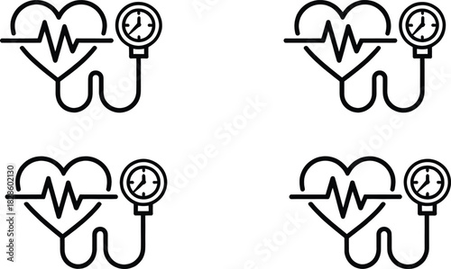 Heart and Blood Pressure Monitor Icon – Cardiovascular Health, Heartbeat Check, Medical Diagnostics, Hypertension Awareness, Healthcare Illustration