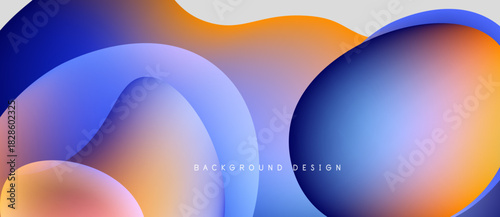 Abstract fluid shapes blend vibrant colors. Orange, blue, purple gradients create dynamic background design. Smooth layers overlap, offering modern aesthetic.