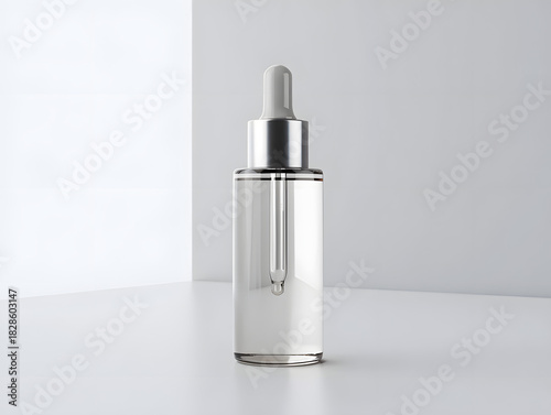 Elegant serum bottle with dropper isolated on white background for cosmetic product
