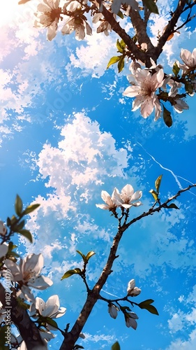 Blooming Beauty White Flowers and Blue Sky