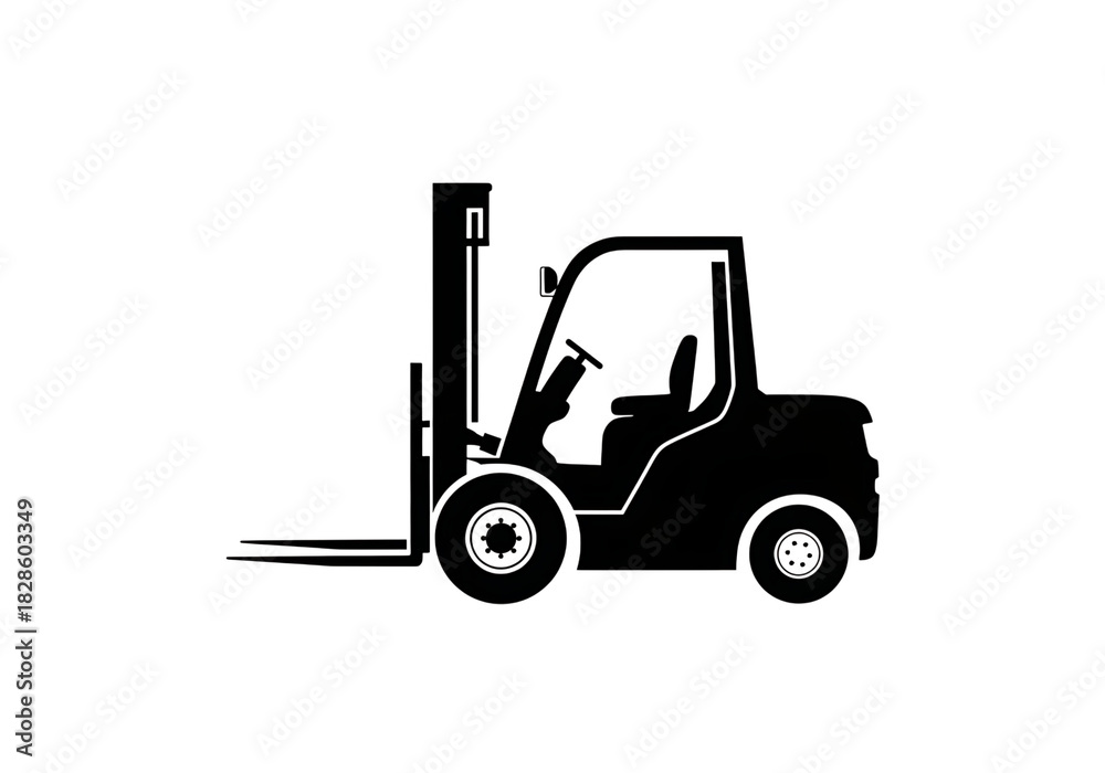 Fototapeta premium A detailed illustration of a classic vintage black forklift truck isolated on transparent background
