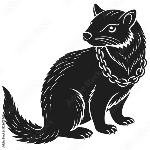 Stylized black silhouette of a marten or weasel wearing a thick chain around its neck