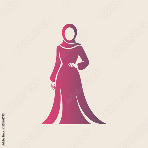 Modern muslim woman in hijab and dress fashion logo