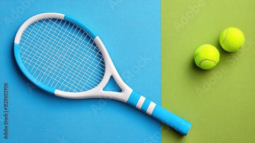 Vertical Minimal Tennis Racket Blue-Green Gradient BG Copy Space for Mobile Wallpaper & Short-Video Cover