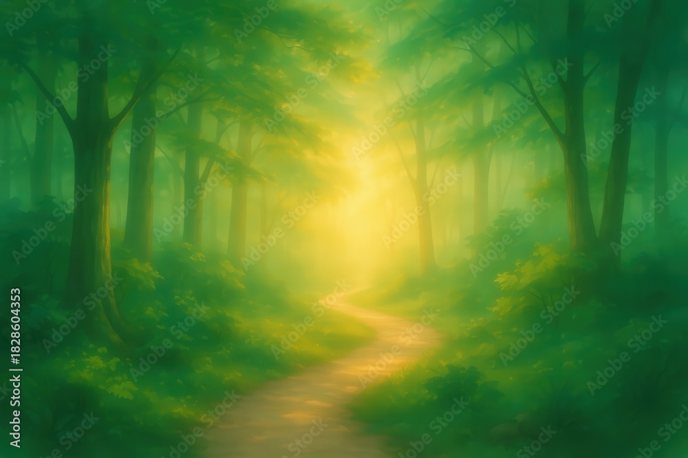 Fototapeta premium Tranquil Forest Path Illuminated by Soft Sunlight Inviting Serenity and Connection to Nature captured with clarity