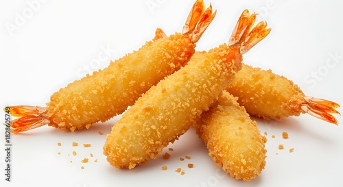 Crispy Fried Shrimp on White Background tempura breaded shrimp