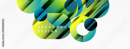 Abstract colorful shapes overlap, creating dynamic background. Gradient hues blend, forming modern design element. Smooth transitions present visual interest.