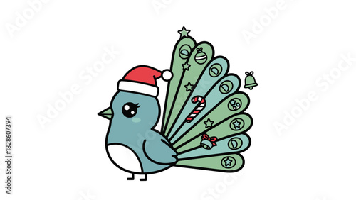 Cute Christmas Bird Illustration with Festive Elements, Perfect for Holiday Season Designs and Greeting Cards