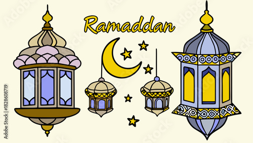 Illustration of ramaddan with lanterns and moon