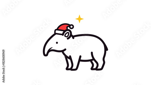 Festive Tapir Celebrates Christmas with a Santa Hat and Sparkling Star Accent