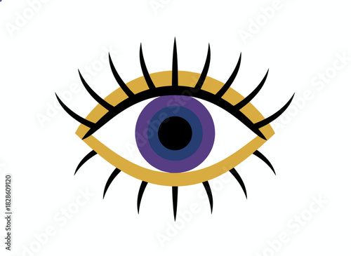 A mystical magic eye overlays a sun circle, rendered in doodle style as a spiritual Ra eye, forming a modern abstract symbol of an ancient deity observing, depicted as a colored flat vector