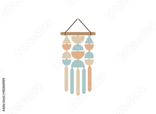 Flat vector illustration of a macrame wall hanging, a contemporary handmade home décor piece isolated on a white background, featuring knotted textile elements as a trendy boho cozy interior