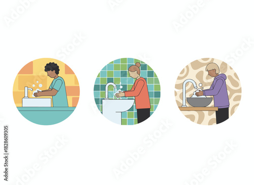 Children washing their hands at a sink in a public restroom