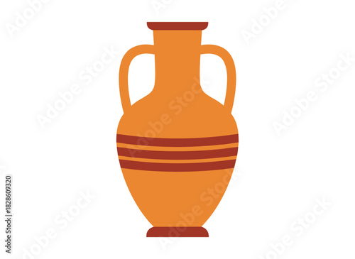 Tall, ancient clay vessel; long, high ceramic container, old Greek antique crockery; vintage historic pot, elongated earthen crock; flat vector illustration on a white background
