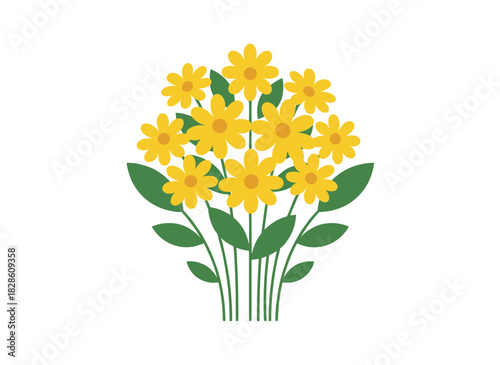 Soft buttercup blossoms, buds, and foliage hand‑drawn against a white backdrop, depicting a natural flowering herb or meadow plant in a stunning retro vector style