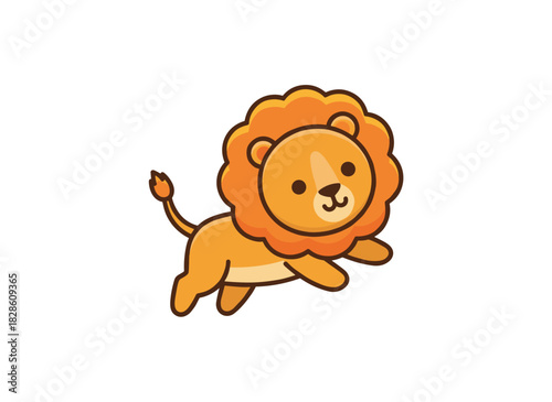 A lion, a wild cat, the jungle king leaping in profile, an African predator with a mane in motion, a feline carnivore, depicted as a flat vector illustration on a white background