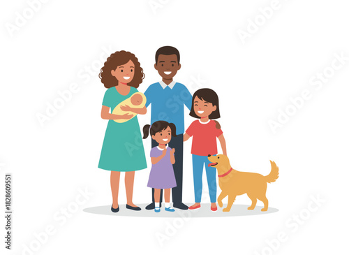 Flat vector illustration of a weary single mother with numerous children, featuring mischievous kids, depicting the daily routine of parenthood, motherhood burnout, and babysitting, showing an