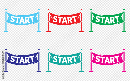 Colorful start banner set for races, events, and marketing promotions, perfect for beginning new projects and celebrating achievements in vibrant style