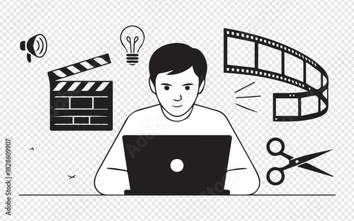 Engaging video editor at work on laptop, crafting compelling stories, bringing vision to life with modern tools and creative passion, perfect for media projects