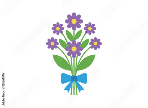 A spring floral bouquet, comprising a bundle of field blooms, summer wildflowers, leaf branches, and cut meadow plants, depicted as a natural flat vector illustration on a white background