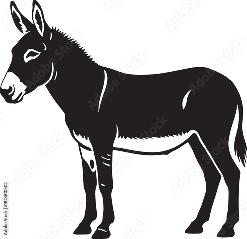 Silhouette of a donkey standing profile view on white background