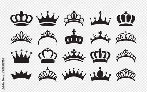 Elegant collection of crown silhouettes for regal designs and royal branding, perfect for invitations, logos, and stylish graphic elements with a majestic feel