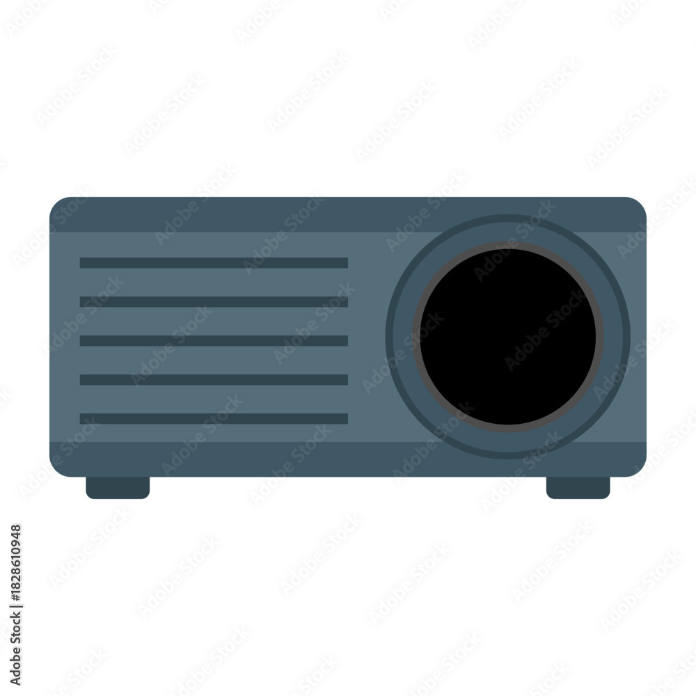 Obraz premium Video projector device. Presentation equipment. Flat cinema system. Vector screen illustration.