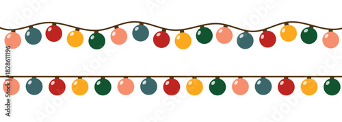 A garland of glowing bulbs in the shape of a ball. Christmas lights attached to a banner. Multicolored garland. Christmas decoration.