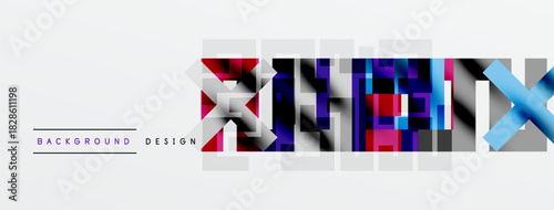 Abstract colorful design features geometric shapes, text XENON, plus background elements. Modern style, vibrant colors, simple composition.