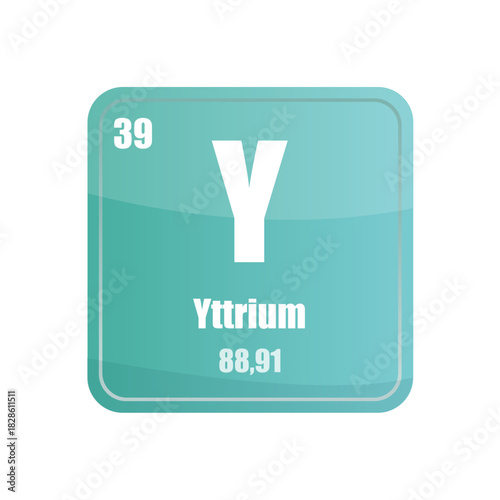 Yttrium chemical element tile. Atomic number thirty nine. Y sign Vector icon. Teal green square shape.