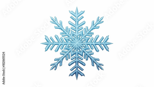A detailed illustration of a single light blue snowflake with intricate crystalline patterns shown