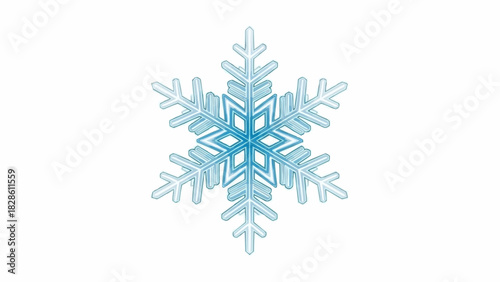 Illustration of a detailed light blue snowflake with intricate geometric patterns and icy texture design