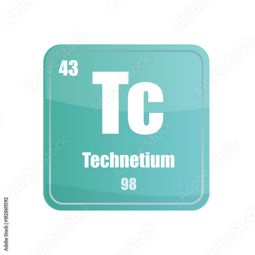 Technetium chemical element tile. Atomic number forty three. Tc sign Vector icon. Teal green square shape.