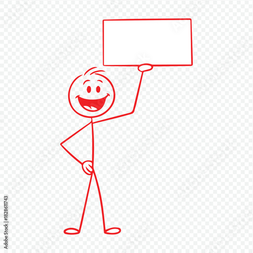 Cheerful stick figure holding blank sign, ideal for announcements, promotions, or adding your own creative message in a fun, engaging way today