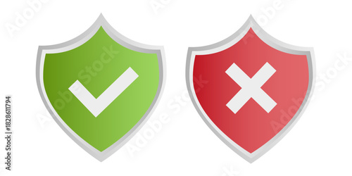 Security shield icons. Protect defense symbols. Check mark emblem. Vector safety illustration.