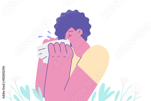 Feeling cold and sneezing concept.