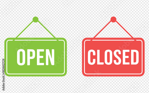 Green open sign welcomes customers and red closed sign signals business hours, essential for retail shops and stores to communicate availability